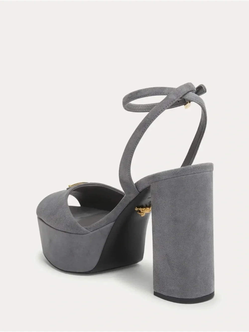 Prada Gray Suede Platform Block Heel Sandal with Ankle Strap